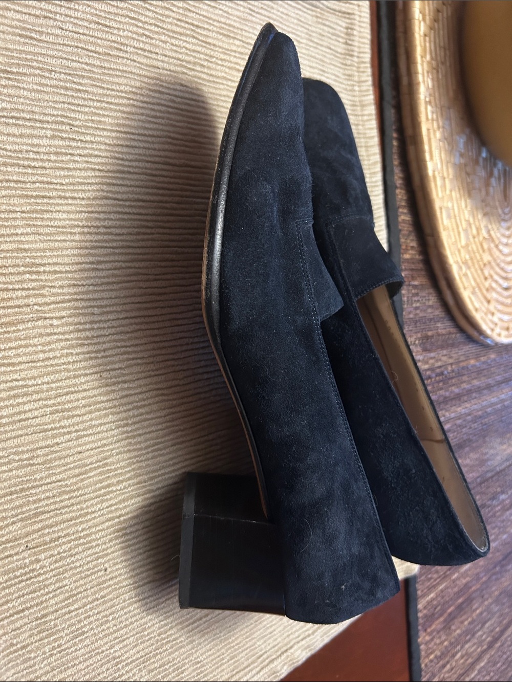 Ferragamo made in Italy Navy Suede Block Heel Slip-On Pumps 9B - Picture 3 of 4